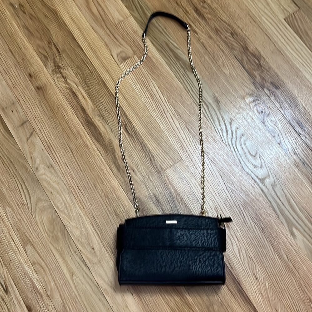 Whitehouse Blackmarket black faux leather crossbody purse gold hardware chain